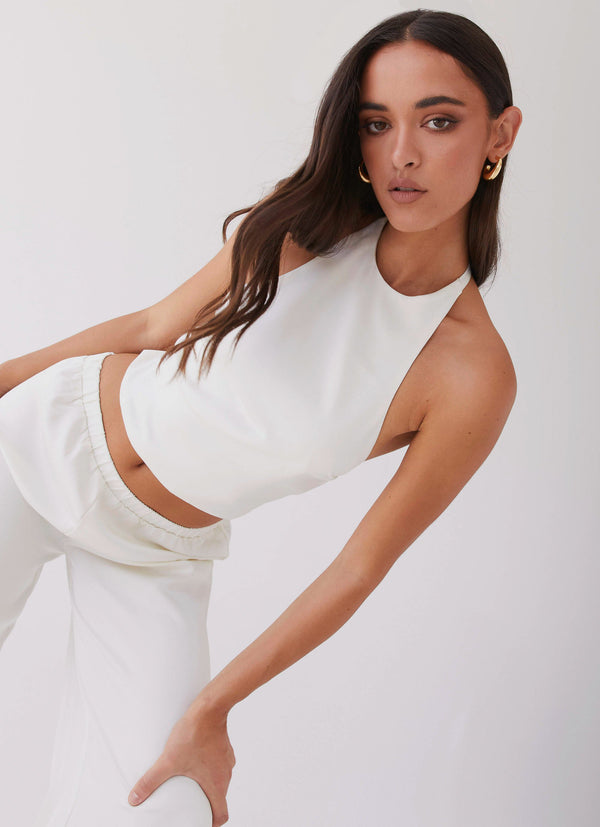peppermayo Peppermayo Exclusive - Bree Satin Halterneck Top - Pearl