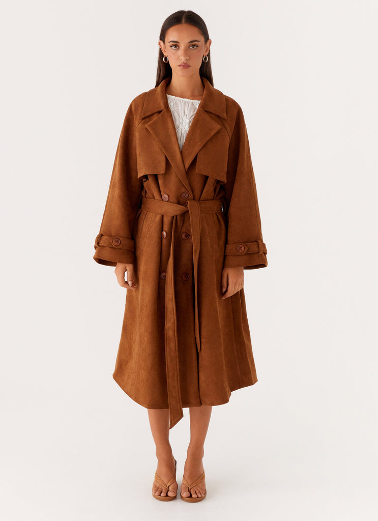 Peppermayo Peppermayo Exclusive - Bridie Faux Suede Trench Coat - Brown