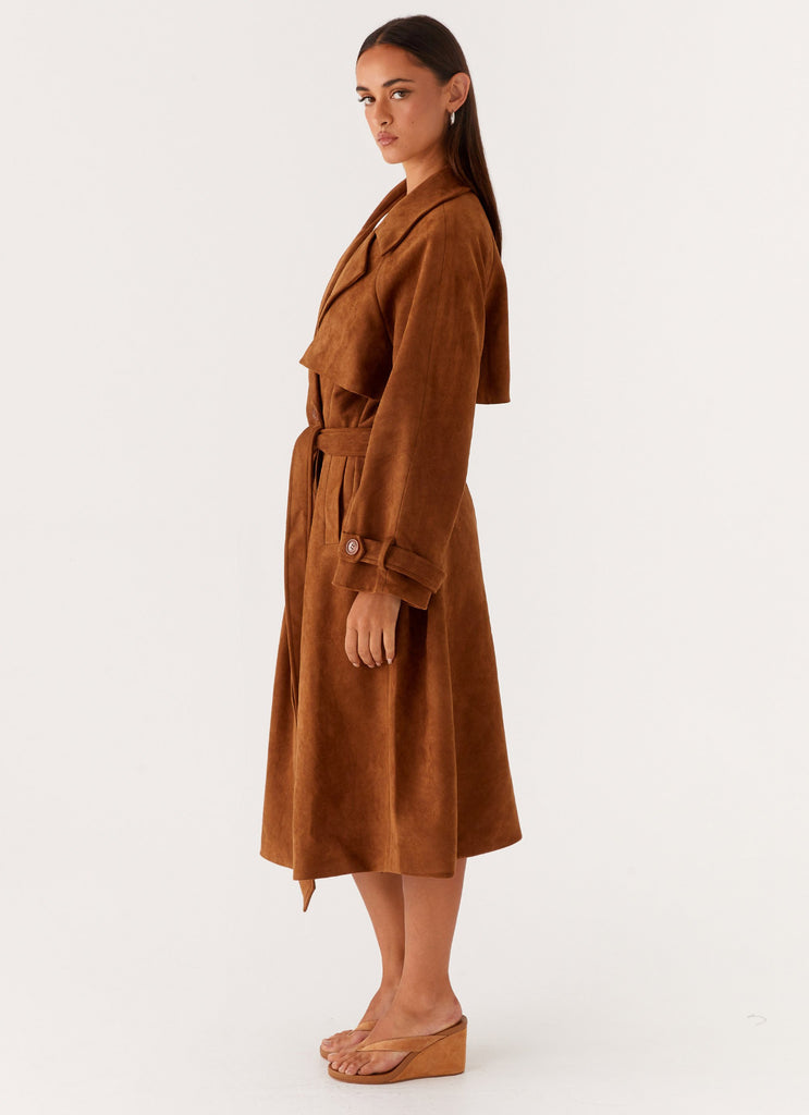 Peppermayo Peppermayo Exclusive - Bridie Faux Suede Trench Coat - Brown