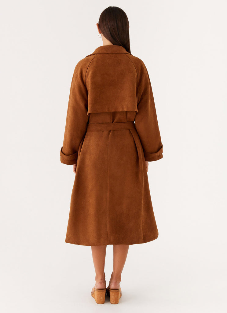 Peppermayo Peppermayo Exclusive - Bridie Faux Suede Trench Coat - Brown