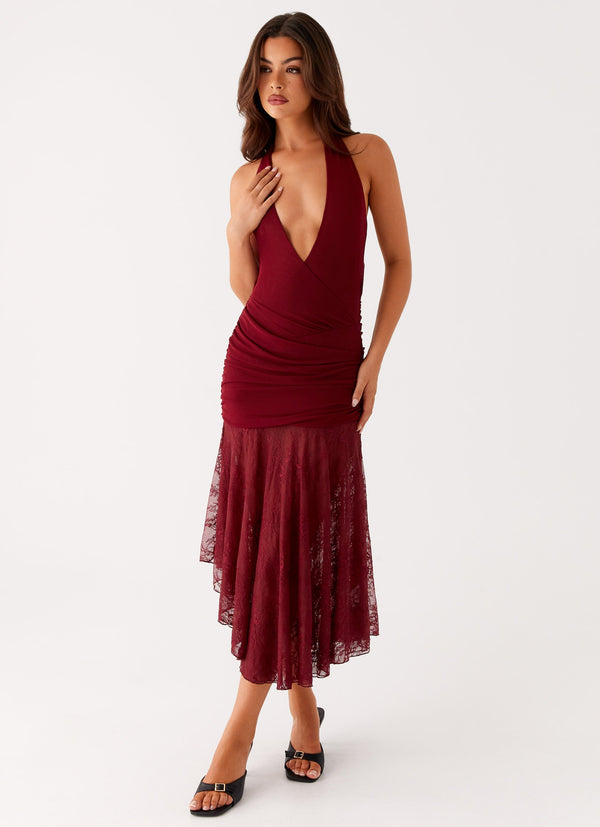 peppermayo Peppermayo Exclusive - Burnout Midi Dress - Maroon