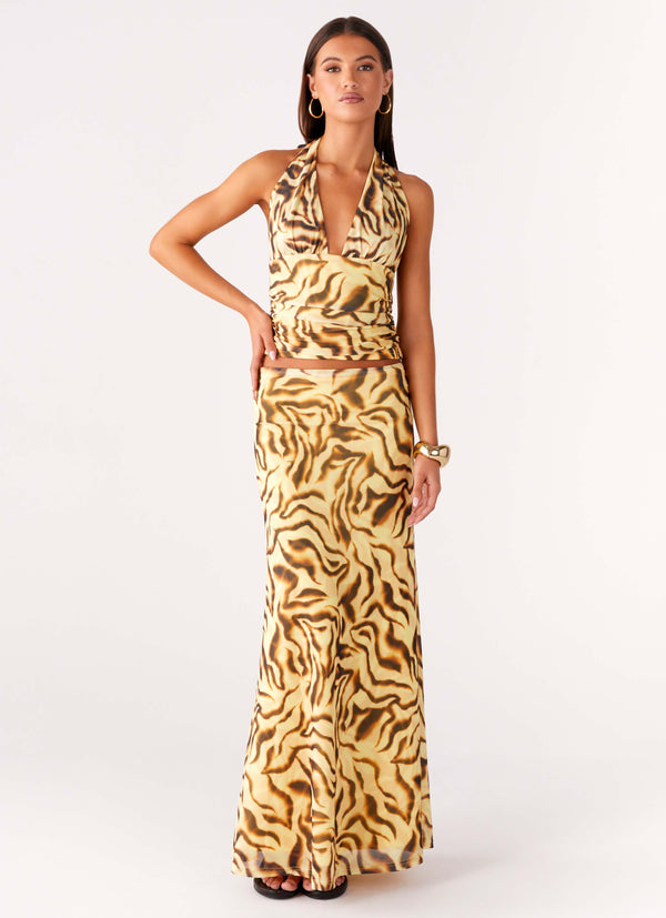 peppermayo Peppermayo Exclusive - Call Me Low Rise Maxi Skirt - Yellow Zebra