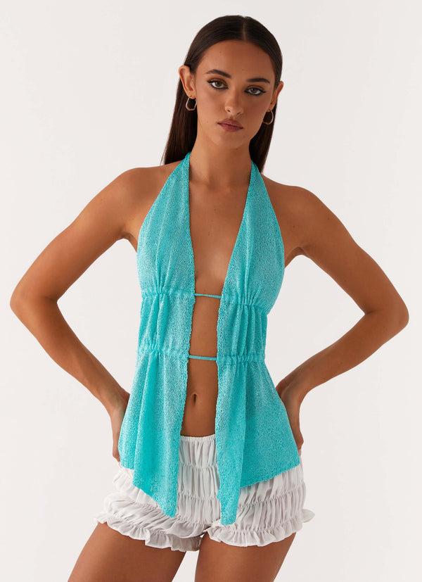 peppermayo Peppermayo Exclusive - Callie Ruched Halterneck Top - Turquoise