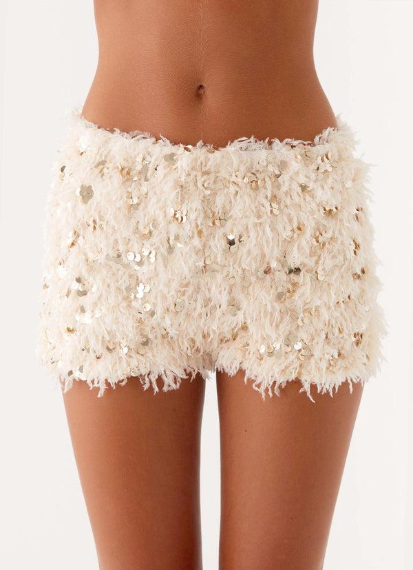 peppermayo Peppermayo Exclusive - Candy Sequin Mini Shorts - White