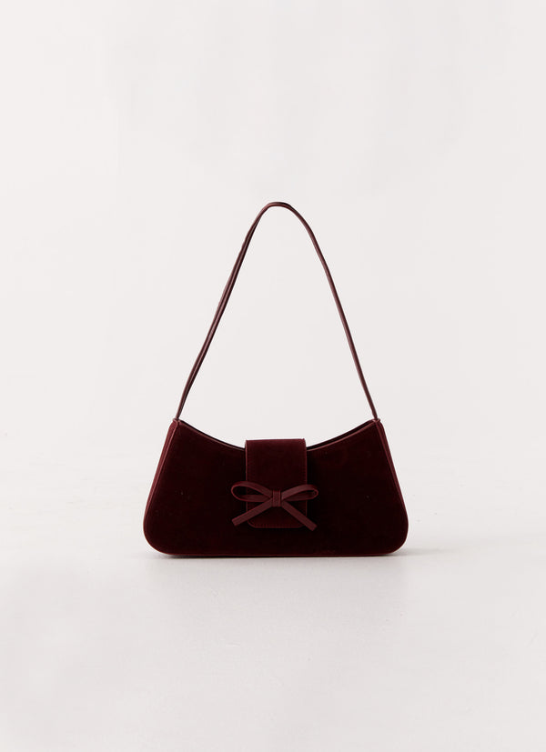 peppermayo Peppermayo Exclusive - Cara Bow Shoulder Bag - Maroon Suede