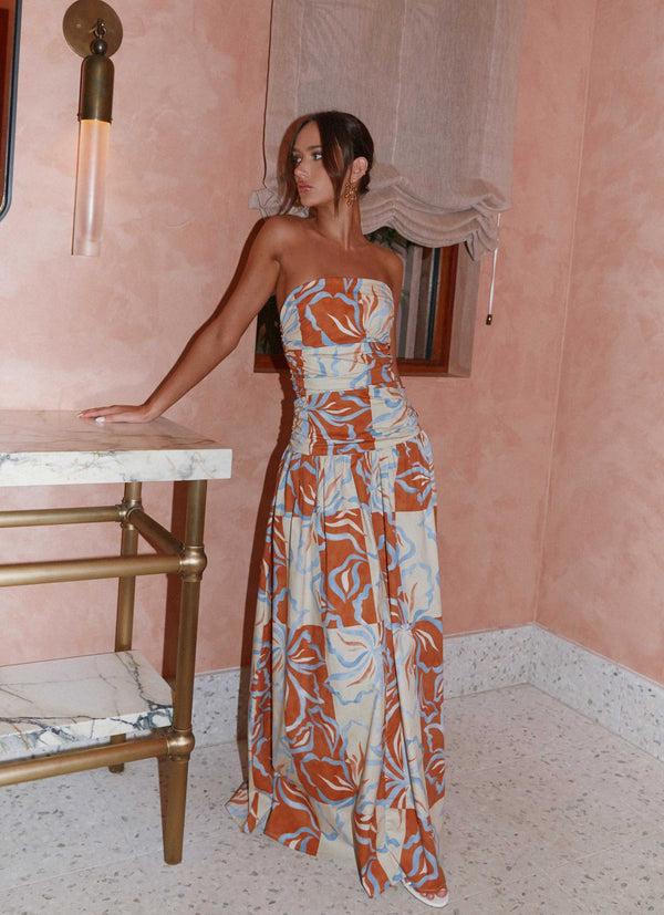 peppermayo Peppermayo Exclusive - Carmel Maxi Dress - Orange Blue Floral