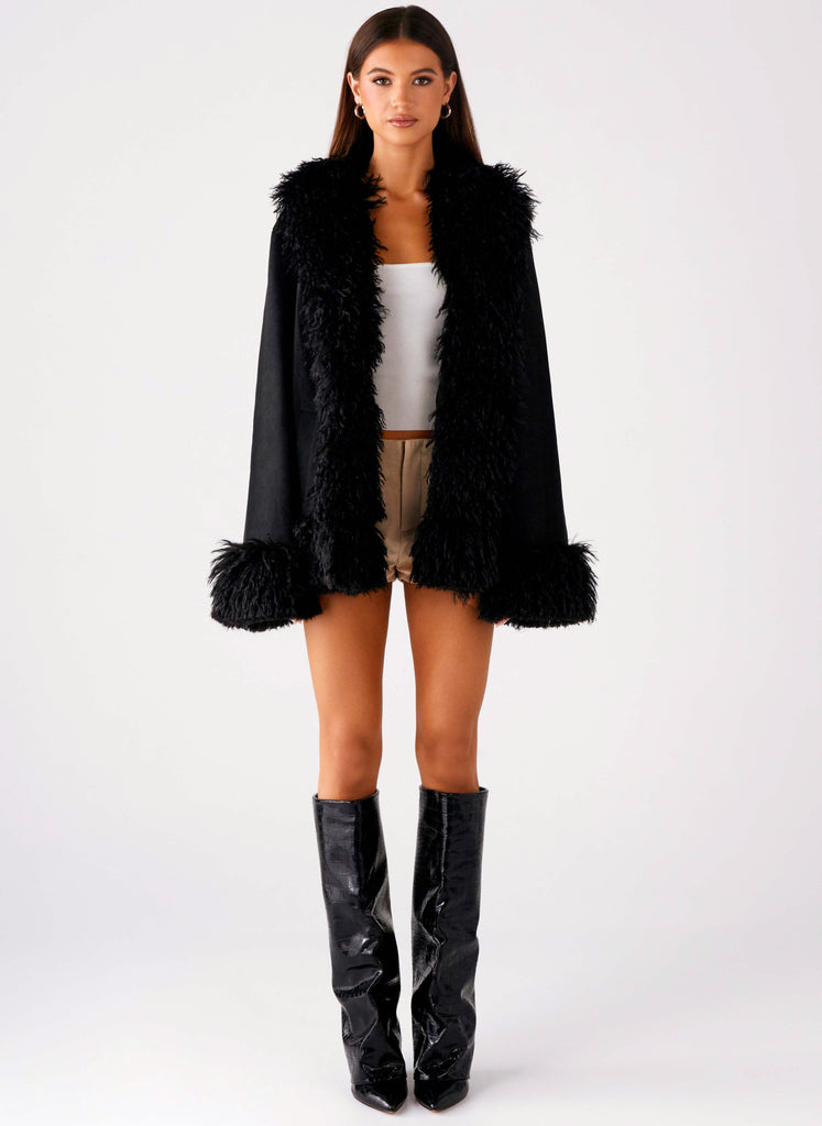 Peppermayo Peppermayo Exclusive - Carmelita Faux Fur Trim Jacket - Black
