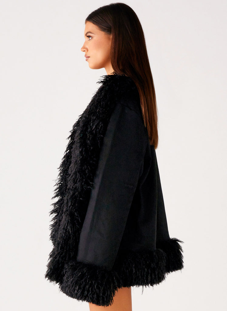Peppermayo Peppermayo Exclusive - Carmelita Faux Fur Trim Jacket - Black