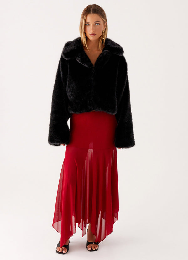 peppermayo Peppermayo Exclusive - Carys Cropped Faux Fur Jacket - Black