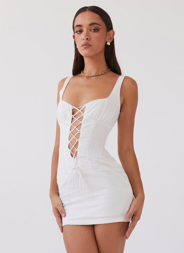peppermayo Peppermayo Exclusive - Casey Lace Up Mini Dress - White
