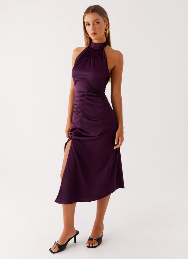 peppermayo Peppermayo Exclusive - Casta Halterneck Midi Dress - Plum