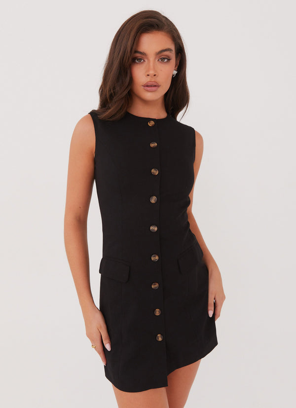 peppermayo Peppermayo Exclusive - Castello Fiore Linen Mini Dress - Black