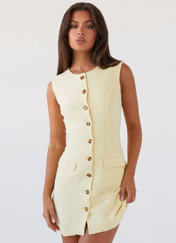peppermayo Peppermayo Exclusive - Castello Fiore Linen Mini Dress - Lemon