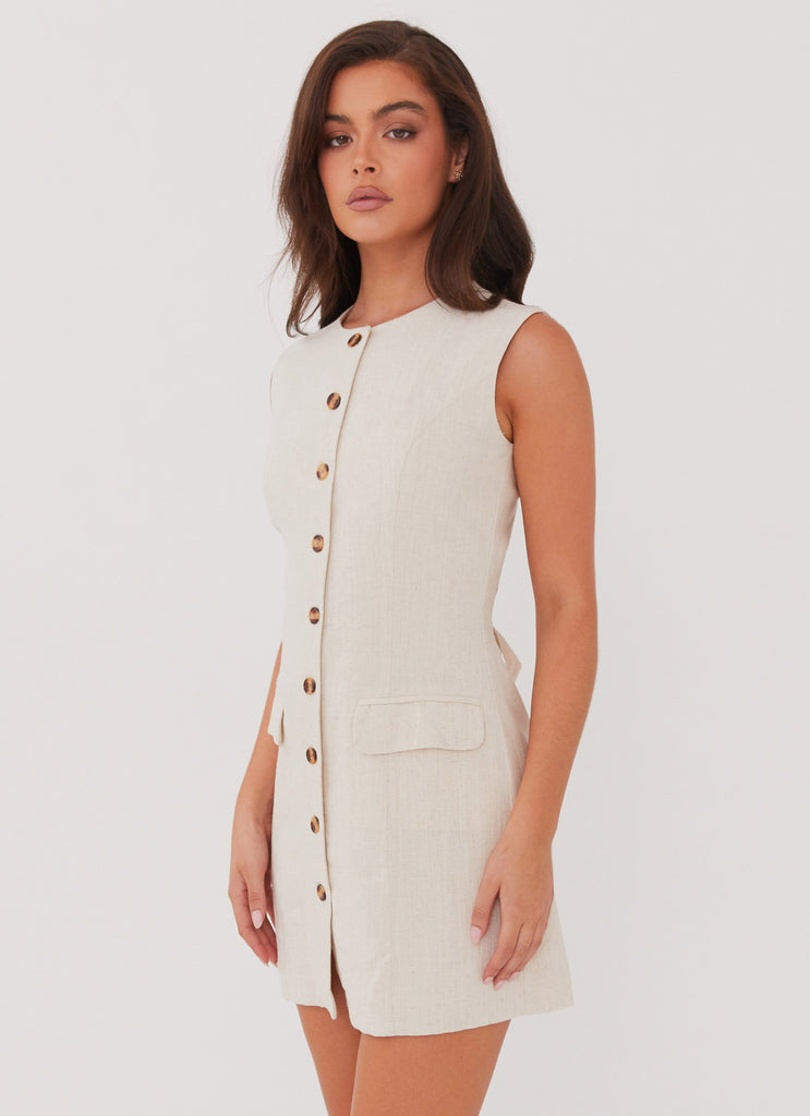 Peppermayo Peppermayo Exclusive - Castello Fiore Linen Mini Dress - Oatmeal