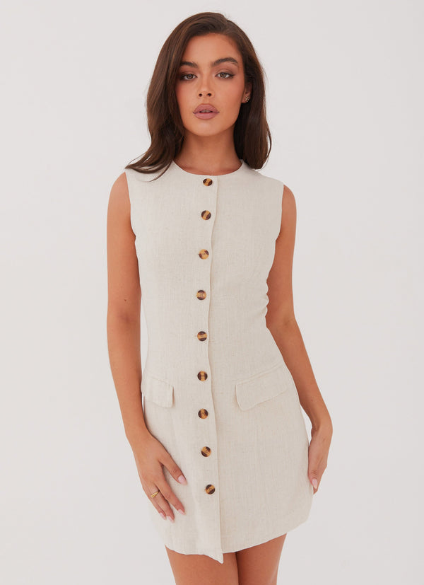 peppermayo Peppermayo Exclusive - Castello Fiore Linen Mini Dress - Oatmeal