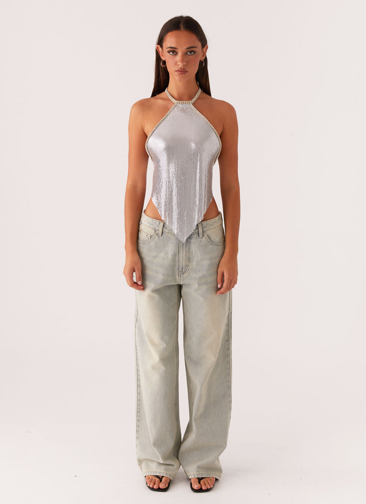 Peppermayo Peppermayo Exclusive - Celebrate Halterneck Chainmail Top - Silver