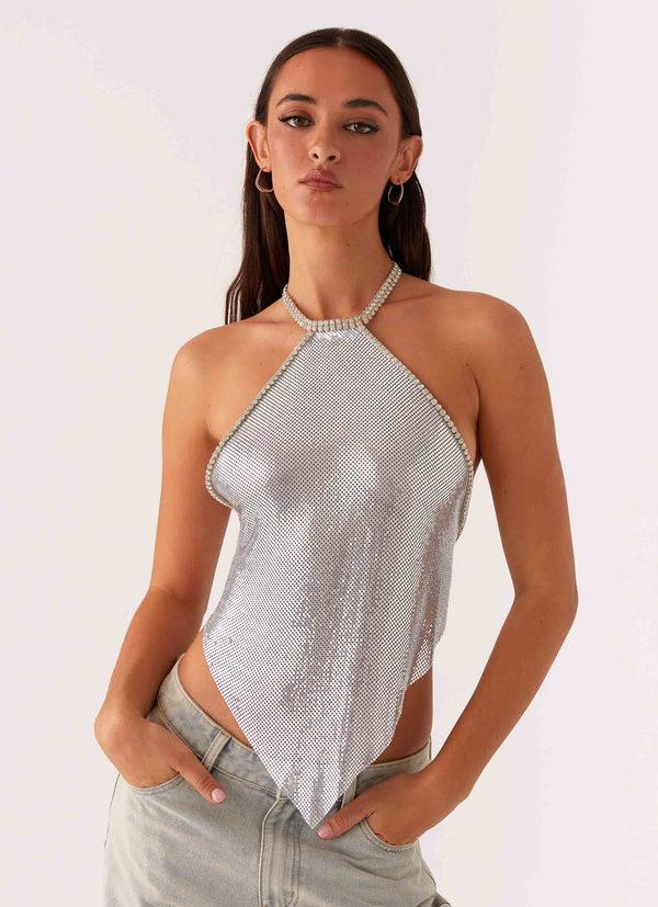 peppermayo Peppermayo Exclusive - Celebrate Halterneck Chainmail Top - Silver