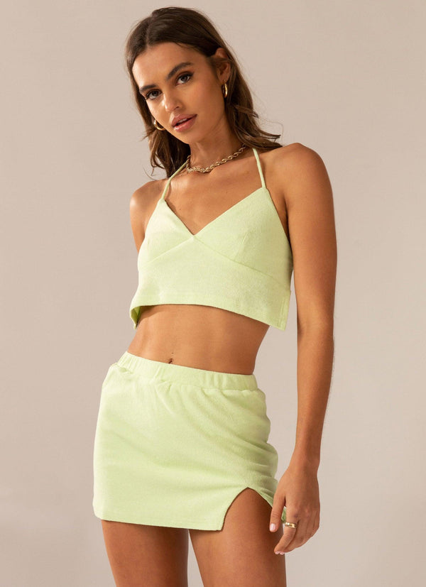 peppermayo Peppermayo Exclusive - Changing Seasons Terry Mini Skirt - Lime Green