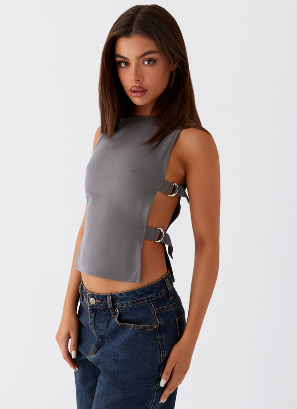 peppermayo Peppermayo Exclusive - Cherish You Buckle Top - Charcoal
