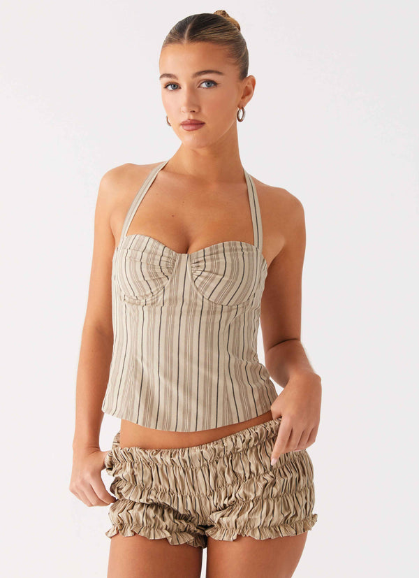 peppermayo Peppermayo Exclusive - Cheryl Bustier Halter Top - Oatmeal Stripe