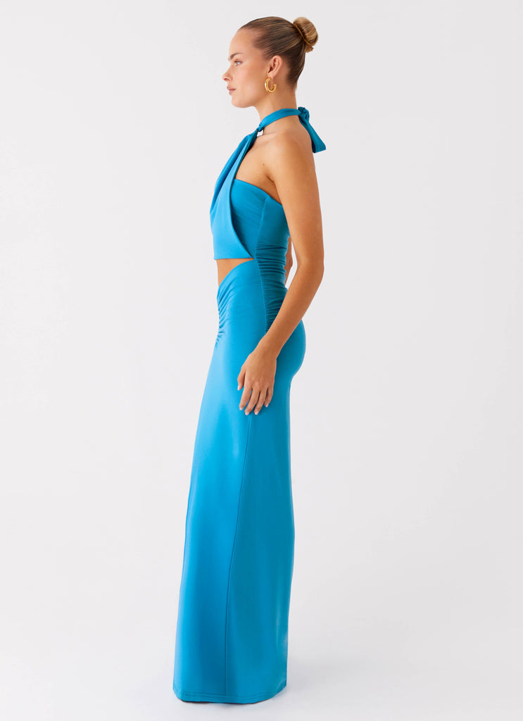 Peppermayo Peppermayo Exclusive - Chiquita Halter Maxi Dress - Turquoise Blue