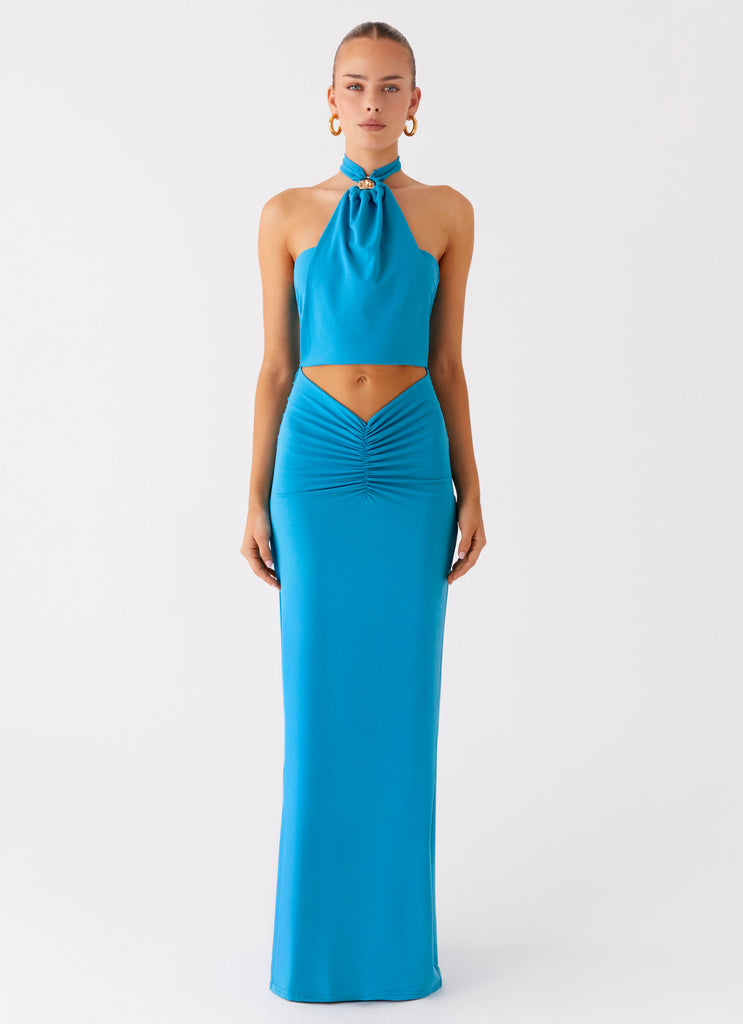Peppermayo Peppermayo Exclusive - Chiquita Halter Maxi Dress - Turquoise Blue
