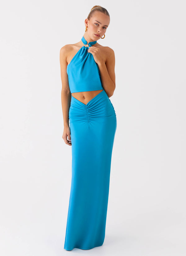 peppermayo Peppermayo Exclusive - Chiquita Halter Maxi Dress - Turquoise Blue