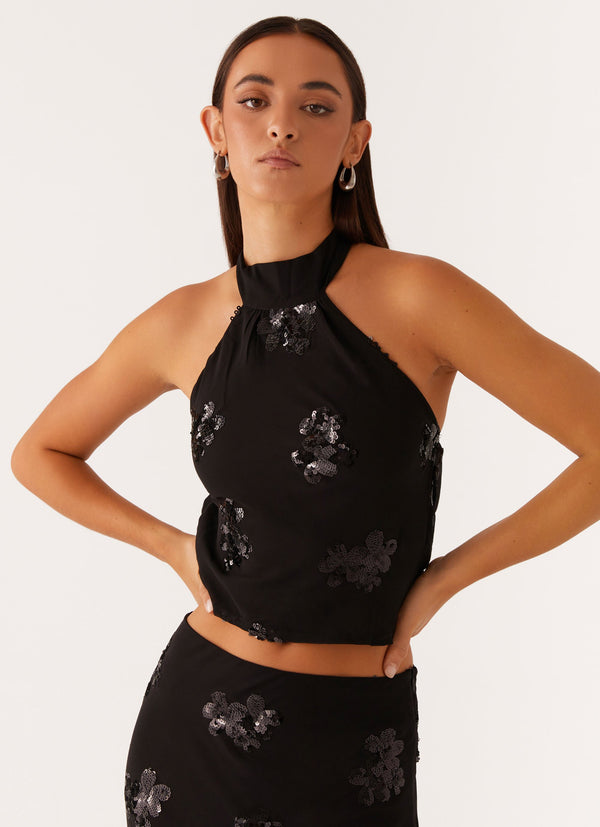 peppermayo Peppermayo Exclusive - Cillian Sequin Halter Top - Black