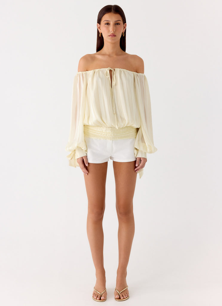 Peppermayo Peppermayo Exclusive - Coconut Kiss Off Shoulder Long Sleeve Top - Yellow