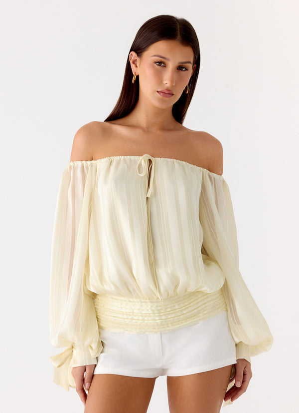 peppermayo Peppermayo Exclusive - Coconut Kiss Off Shoulder Long Sleeve Top - Yellow