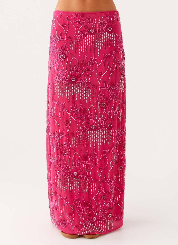 Peppermayo Peppermayo Exclusive - Corinna Low Rise Sequin Maxi Skirt - Fuchsia