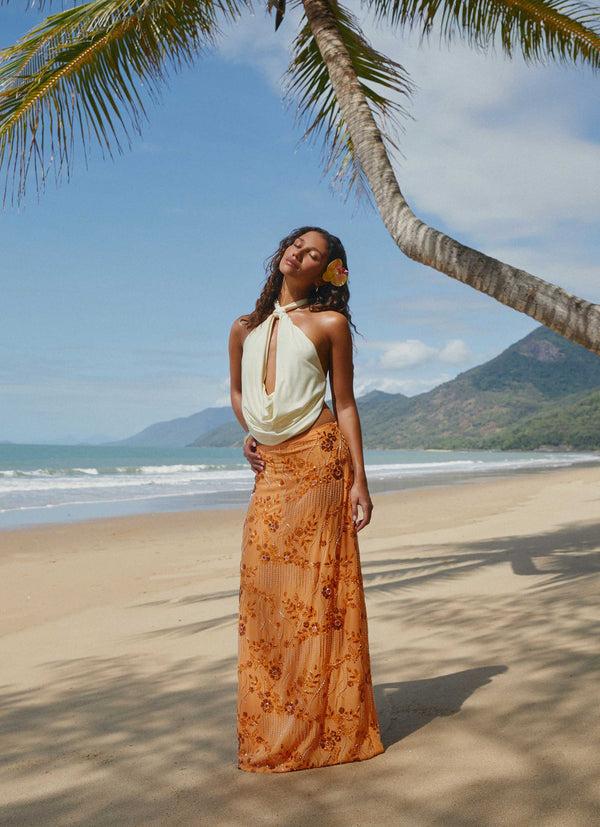 peppermayo Peppermayo Exclusive - Corinna Low Rise Sequin Maxi Skirt - Orange