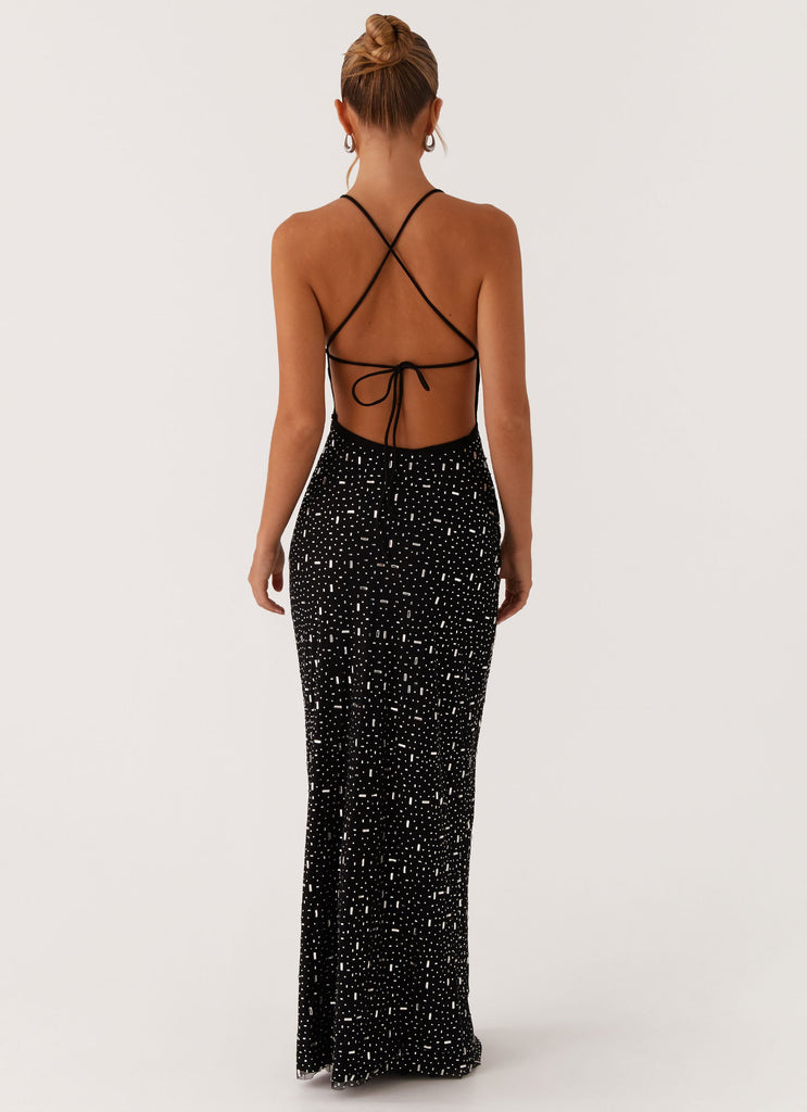 Peppermayo Peppermayo Exclusive - Cressida Rhinestone Mesh Maxi Dress - Black