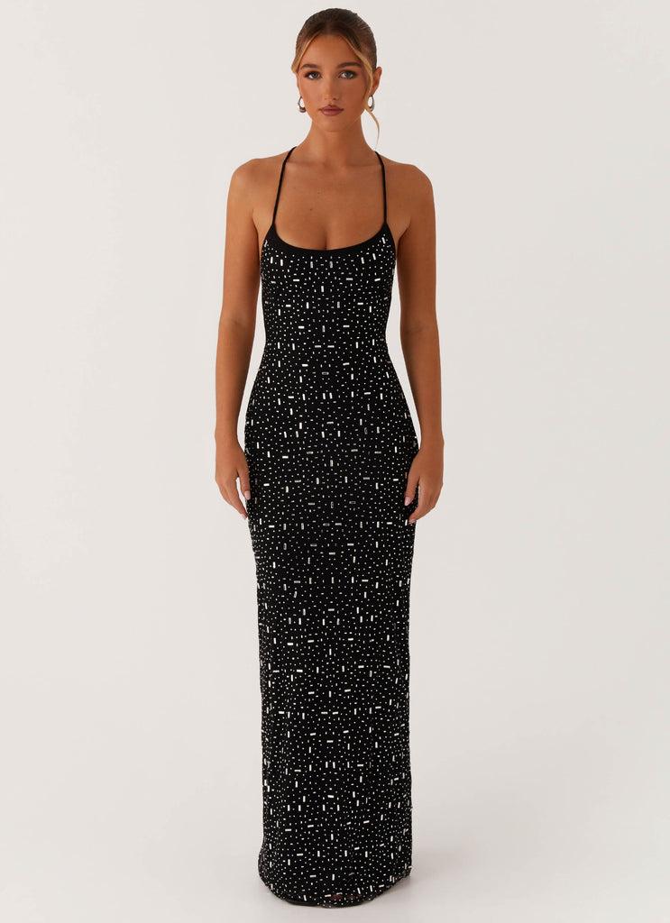 Peppermayo Peppermayo Exclusive - Cressida Rhinestone Mesh Maxi Dress - Black