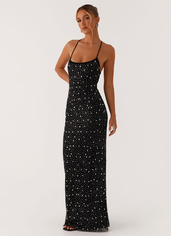 peppermayo Peppermayo Exclusive - Cressida Rhinestone Mesh Maxi Dress - Black