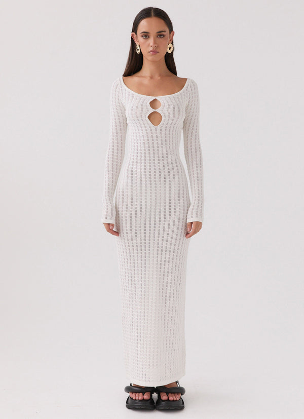 peppermayo Peppermayo Exclusive - Crystal Cascade Knit Maxi Dress - White