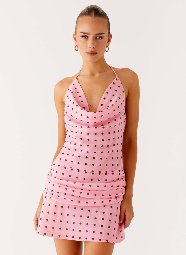 peppermayo Peppermayo Exclusive - Cyna Cowl Mini Dress - Strawberry Dot