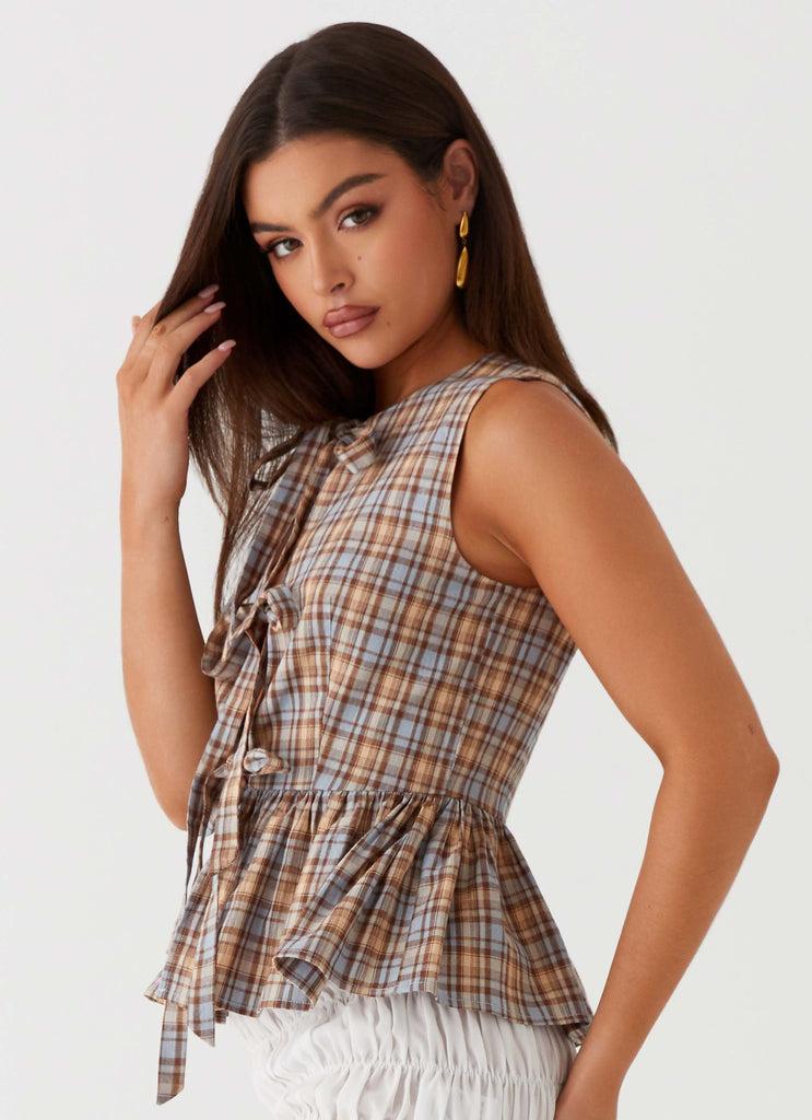 Peppermayo Peppermayo Exclusive - Cyrene Tie Top - Brown Check