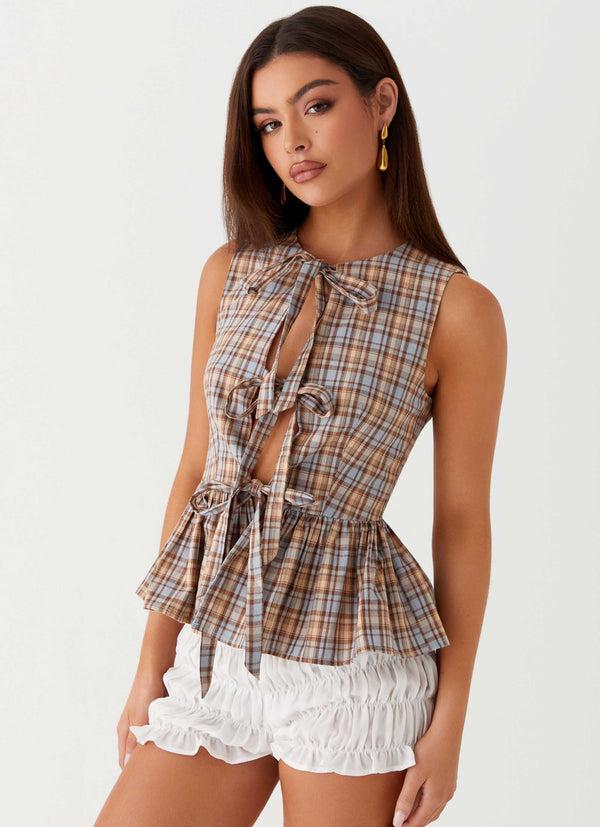 peppermayo Peppermayo Exclusive - Cyrene Tie Top - Brown Check