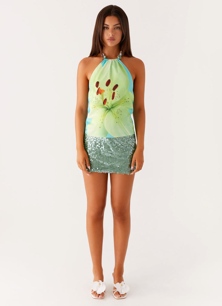 Peppermayo Peppermayo Exclusive - Dalila Beaded Tie Back Top - Turquoise Floral