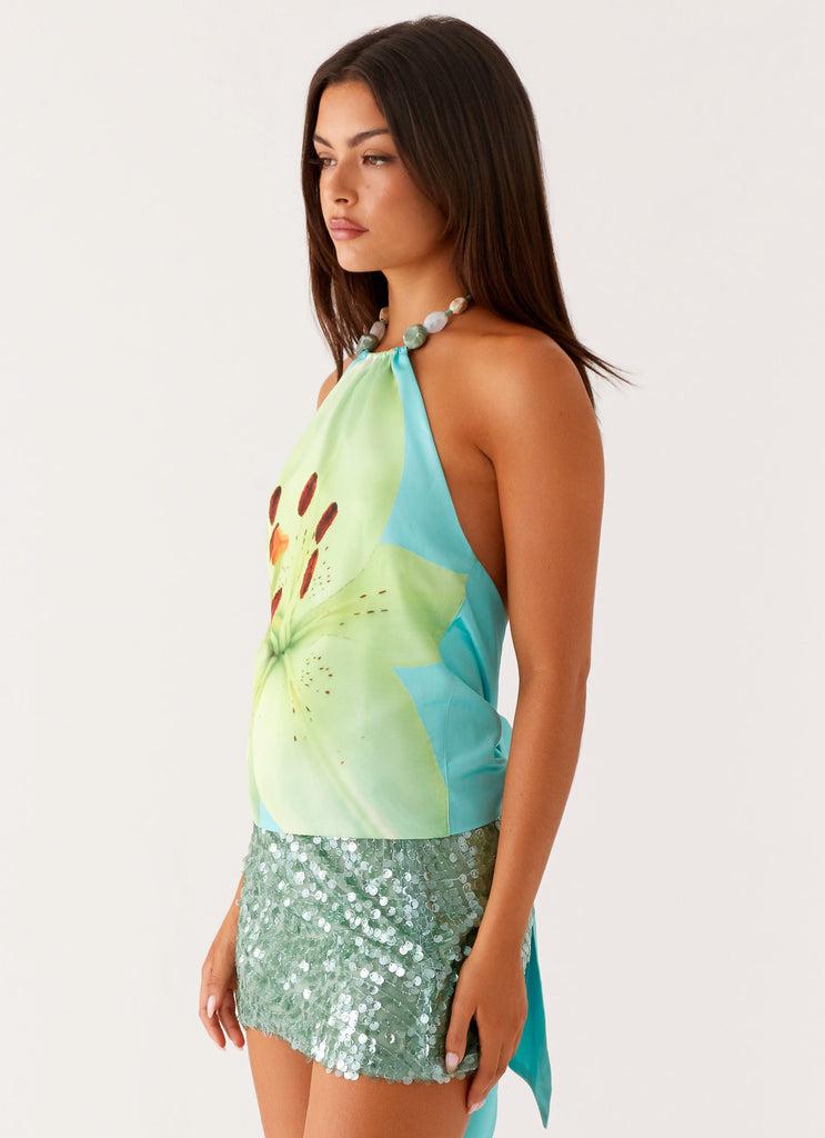 Peppermayo Peppermayo Exclusive - Dalila Beaded Tie Back Top - Turquoise Floral