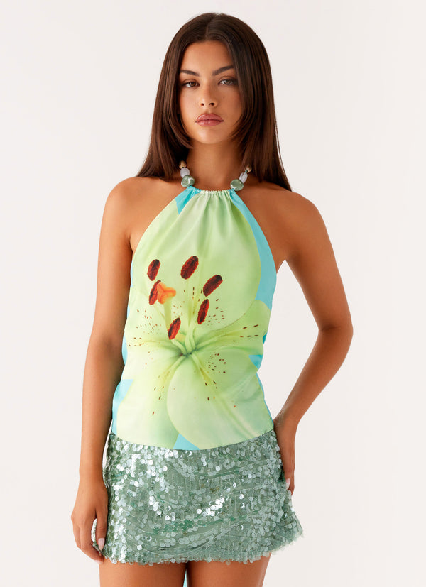peppermayo Peppermayo Exclusive - Dalila Beaded Tie Back Top - Turquoise Floral
