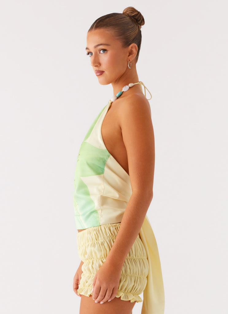 Peppermayo Peppermayo Exclusive - Dalila Beaded Tie Back Top - Yellow Floral