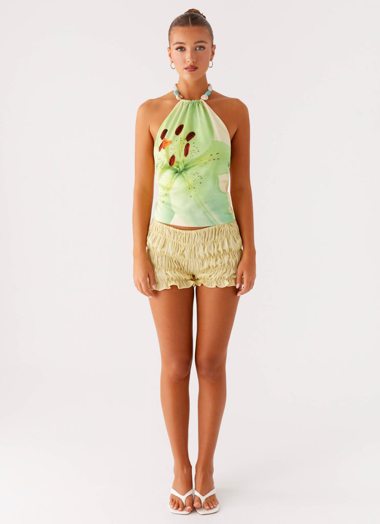 Peppermayo Peppermayo Exclusive - Dalila Beaded Tie Back Top - Yellow Floral