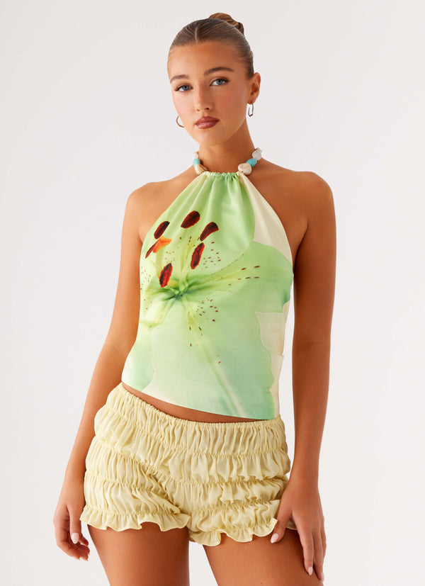 peppermayo Peppermayo Exclusive - Dalila Beaded Tie Back Top - Yellow Floral