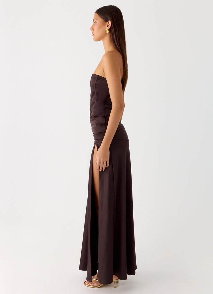 Peppermayo Peppermayo Exclusive - Darana Corset Satin Maxi Dress - Chocolate