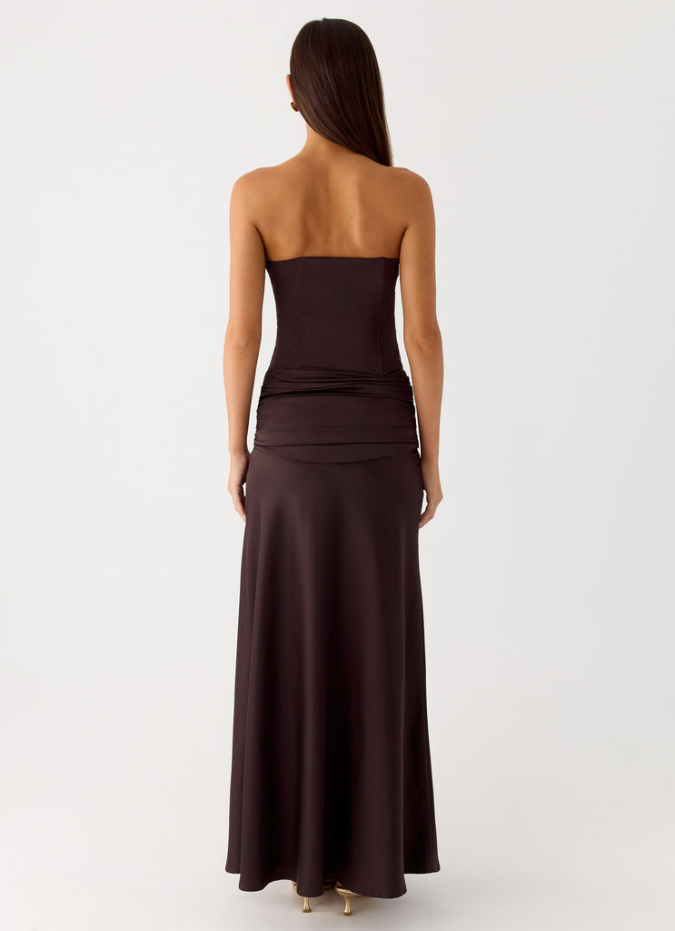 Peppermayo Peppermayo Exclusive - Darana Corset Satin Maxi Dress - Chocolate