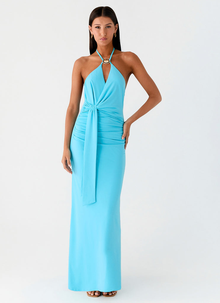 Peppermayo Peppermayo Exclusive - Dare Me Halter Maxi Dress - Aqua Blue