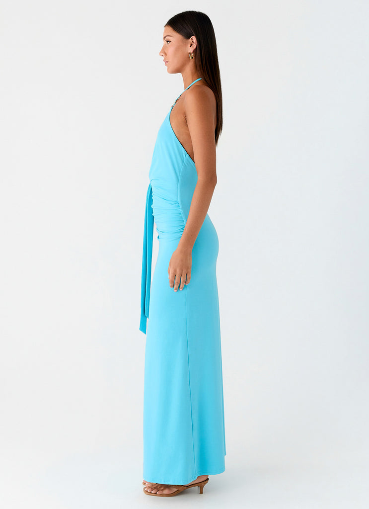 Peppermayo Peppermayo Exclusive - Dare Me Halter Maxi Dress - Aqua Blue