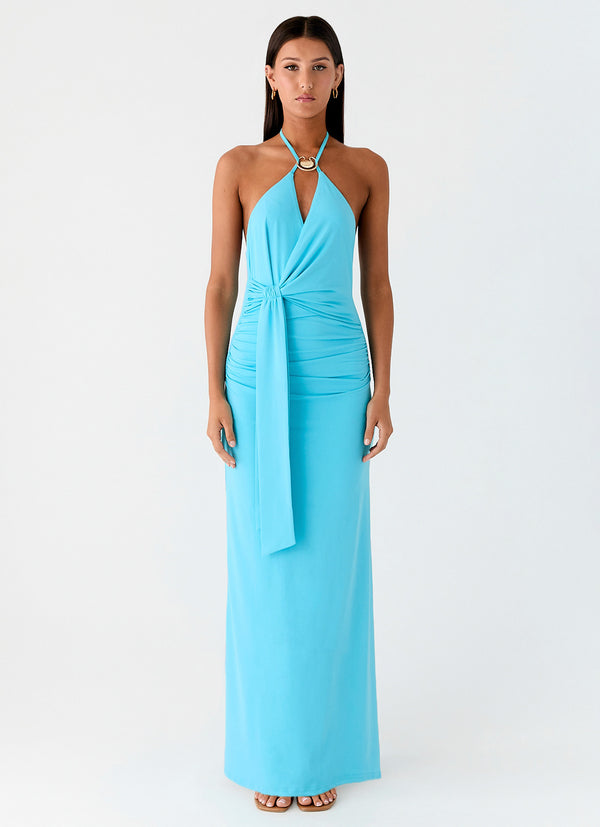 peppermayo Peppermayo Exclusive - Dare Me Halter Maxi Dress - Aqua Blue